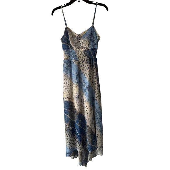 Princess Vera Wang Blue Patchwork Print Dress M Boho Y2K Midi Smocked Backless‎ - Picture 1 of 10